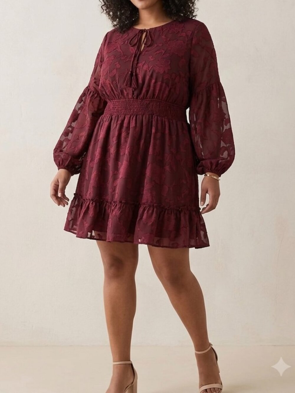 NEW Chic Soul Burgundy Floral Burnout Mini Dress Plus Size 1X Whimsigoth Boho